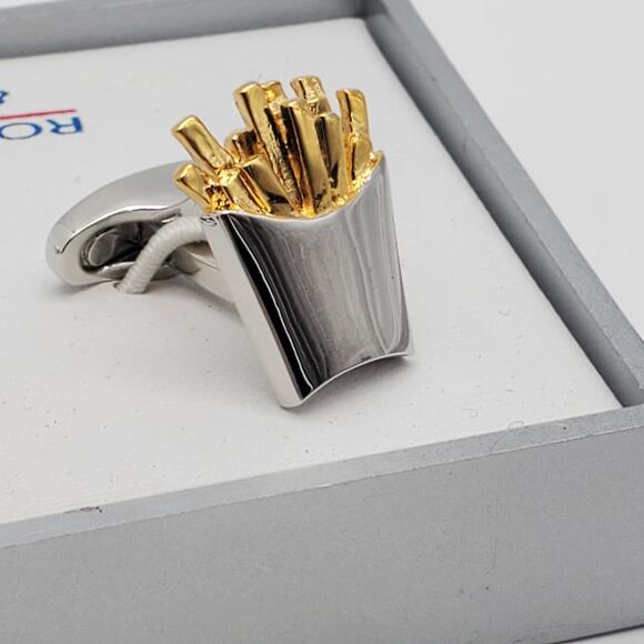 Burger & French Fries Cufflinks Roundtree Yorke Hamburger Vintage Cuff Links - Picture 5 of 9